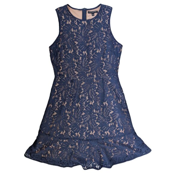 Banana Republic Women's Navy Lace Overlay Fluted Dress - Picture 2 of 7